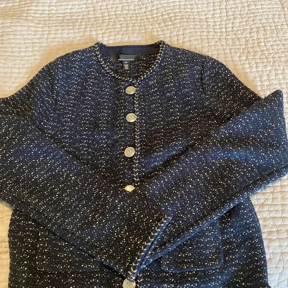 White House Black Market navy tweed cardigan jacket xs - Picture 2 of 4
